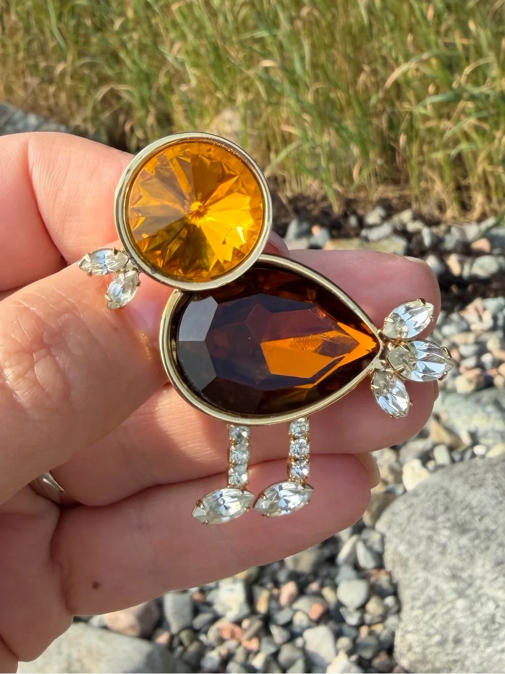 Vintage Austrian Crystal Rivoli Bird Crystal Brooch Topaz Glass